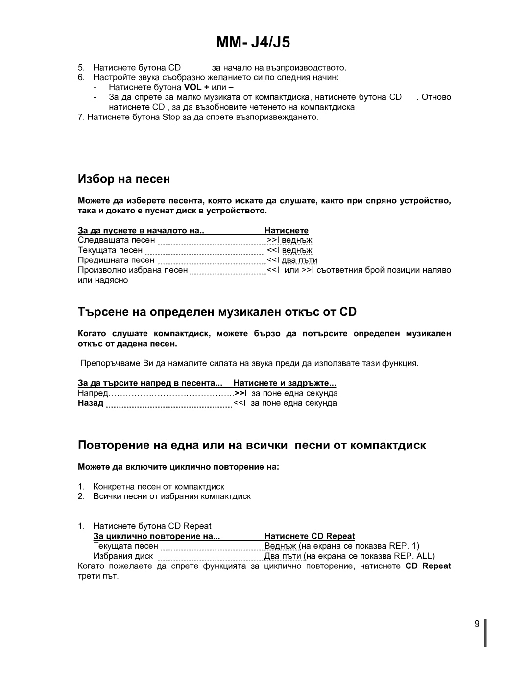 Samsung MMJ4RH/ELS manual Избор на песен, Търсене на определен музикален откъс от CD 