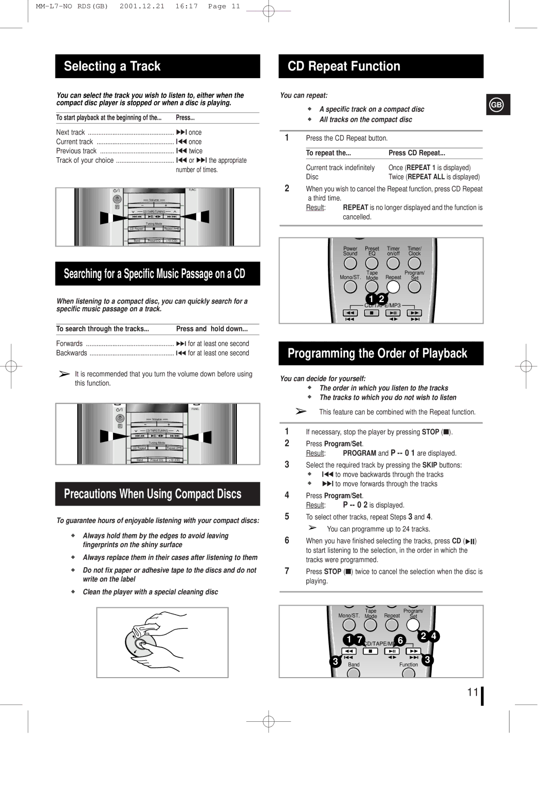 Samsung MML7FH/UMG Selecting a Track CD Repeat Function, Programming the Order of Playback, You can decide for yourself 