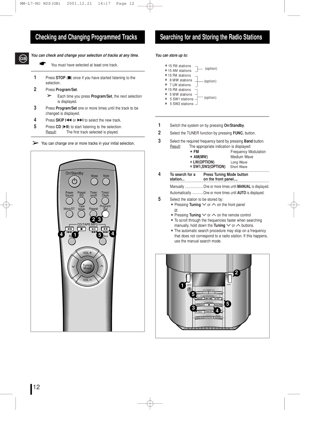 Samsung MML7FH/UMG manual Searching for and Storing the Radio Stations, You can store up to, Medium Wave 