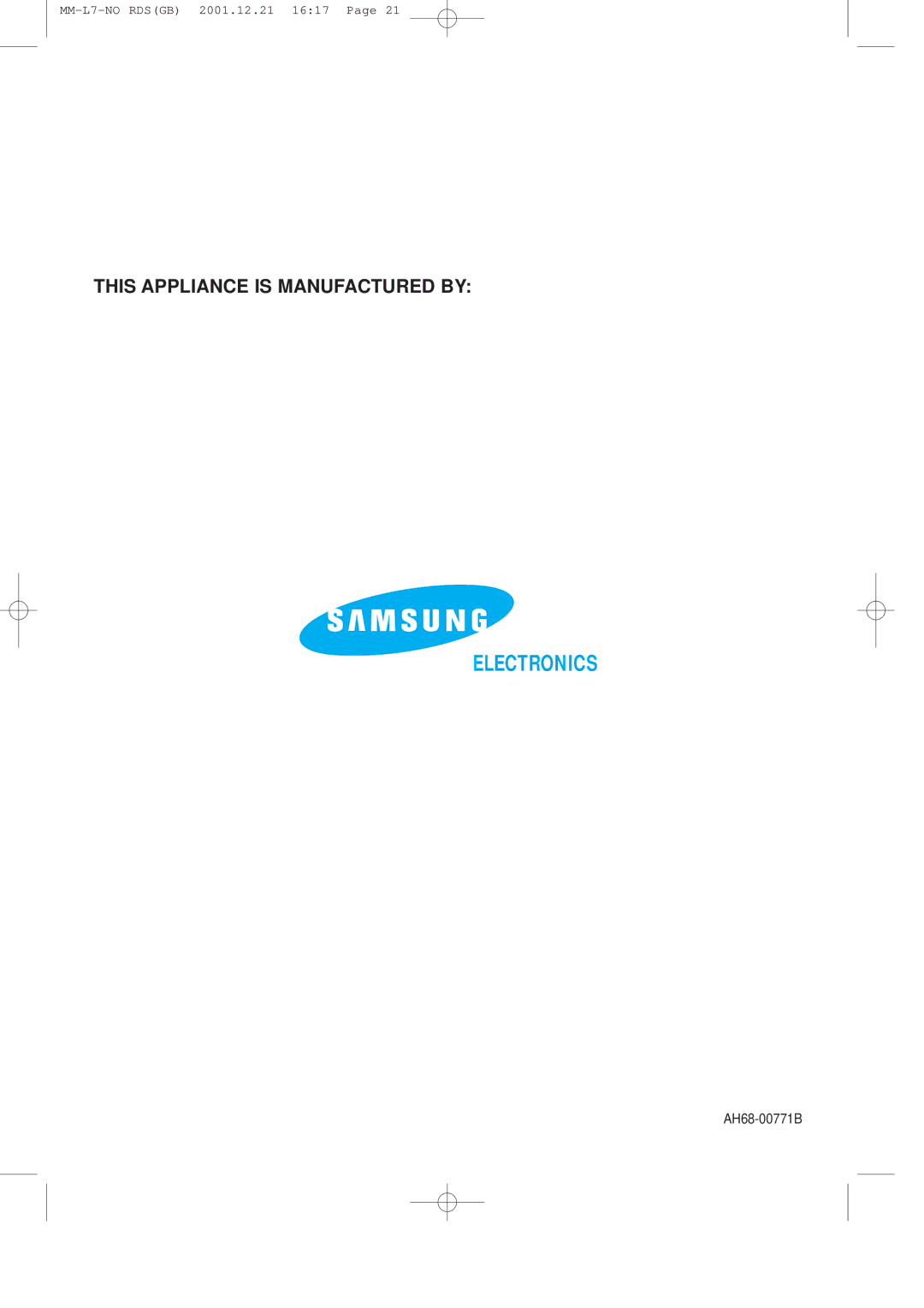 Samsung MML7FH/UMG manual Electronics 