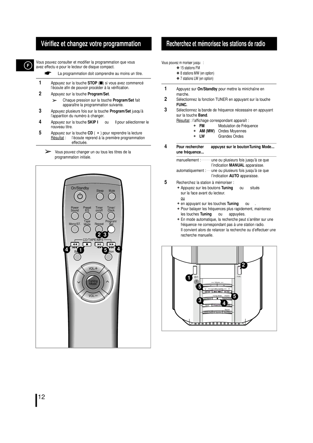 Samsung MML7RH/ELS manual Vérifiez et changez votre programmation, Avez effectuée pour le lecteur de disque compact 