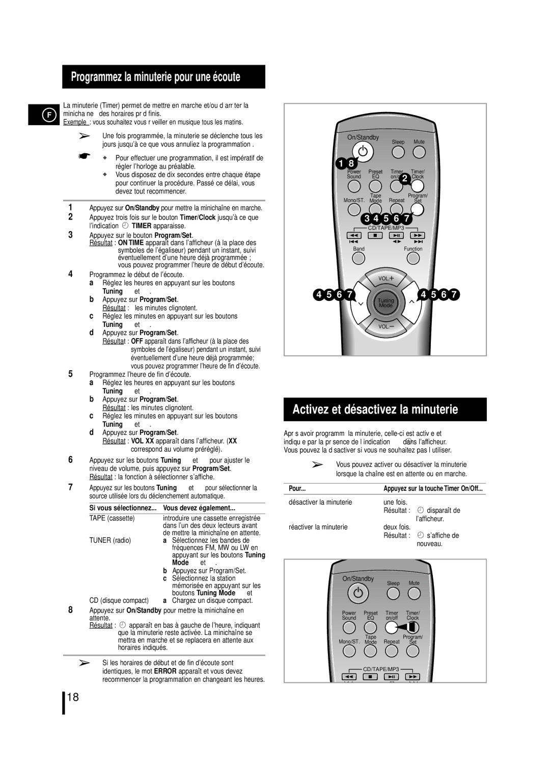 Samsung MML7RH/ELS manual Activez et désactivez la minuterie, 5 6, Minichaîne à des horaires prédéfinis 