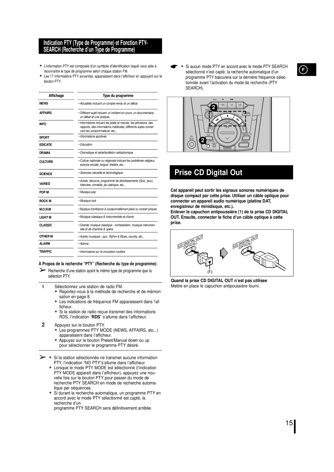 Samsung MMN4RH/ELS manual Prise CD Digital Out, Search 