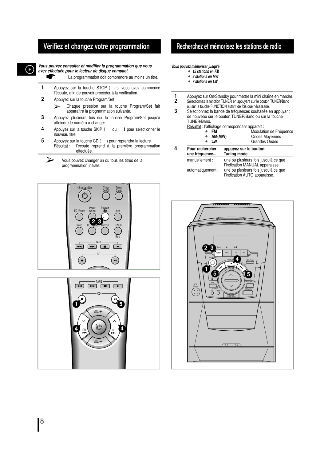 Samsung MMN4RH/ELS manual Avez effectuée pour le lecteur de disque compact, Vous pouvez mémoriser jusqu’à Stations en FM 