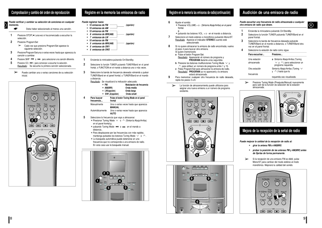 Samsung MM-N7, MMN7RH/ELS manual Audición de una emisora de radio, Registre en la memoria las emisoras de radio 