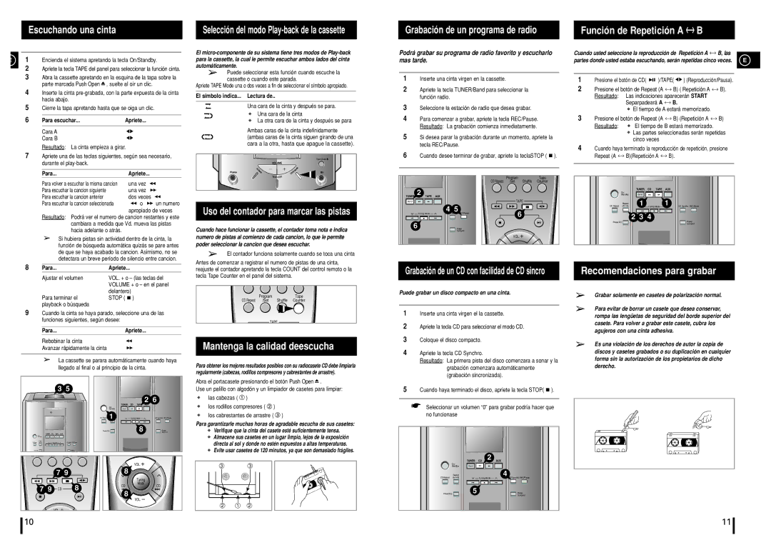 Samsung MMN7RH/ELS, MM-N7 manual Mantenga la calidad deescucha, Función de Repetición a B, Recomendaciones para grabar 