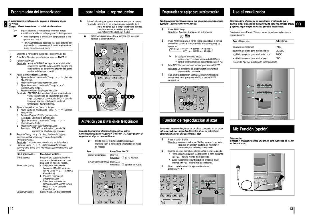 Samsung MM-N7 manual Para iniciar la reproducción, Use el ecualizador, Función de reproducción al azar, Mic Función opción 