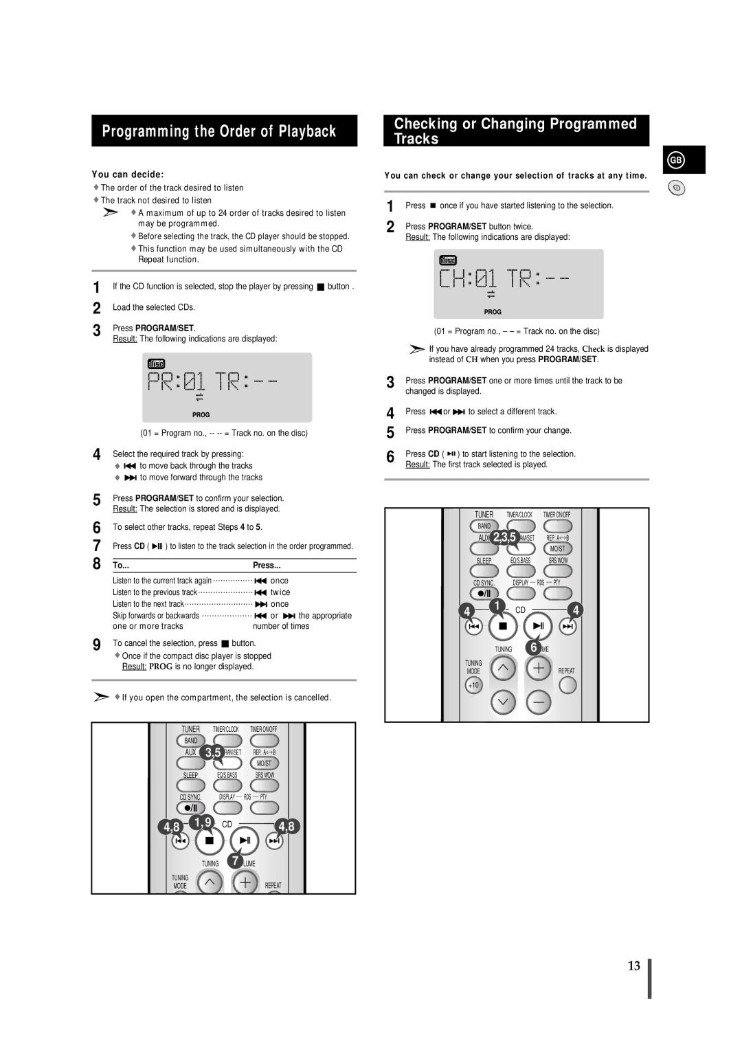 Samsung MMS8RH/ELS manual Programming the Order of Playback, Checking or Changing Programmed Tracks 