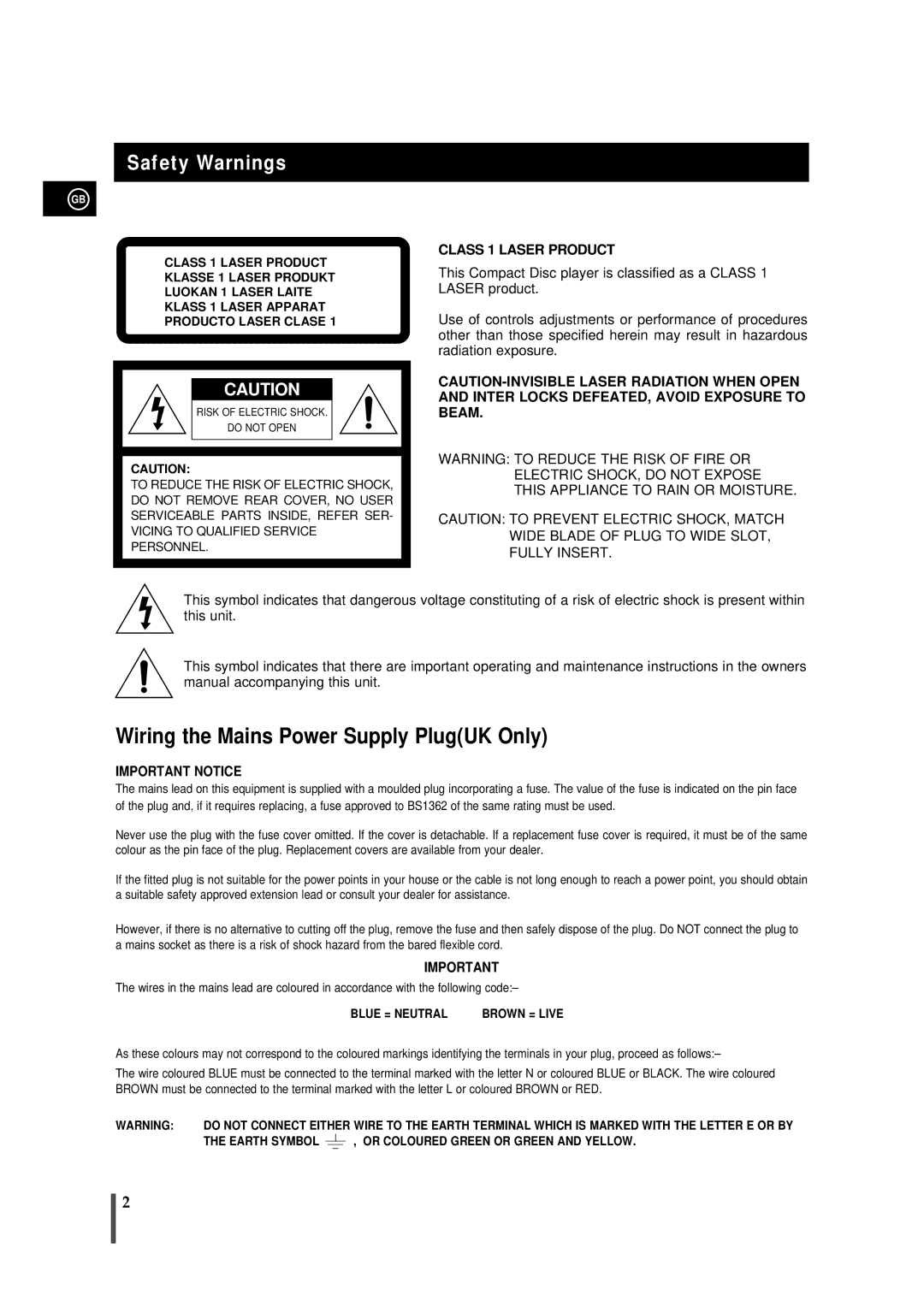 Samsung MMS8RH/ELS manual Safety Warnings, Class 1 Laser Product 