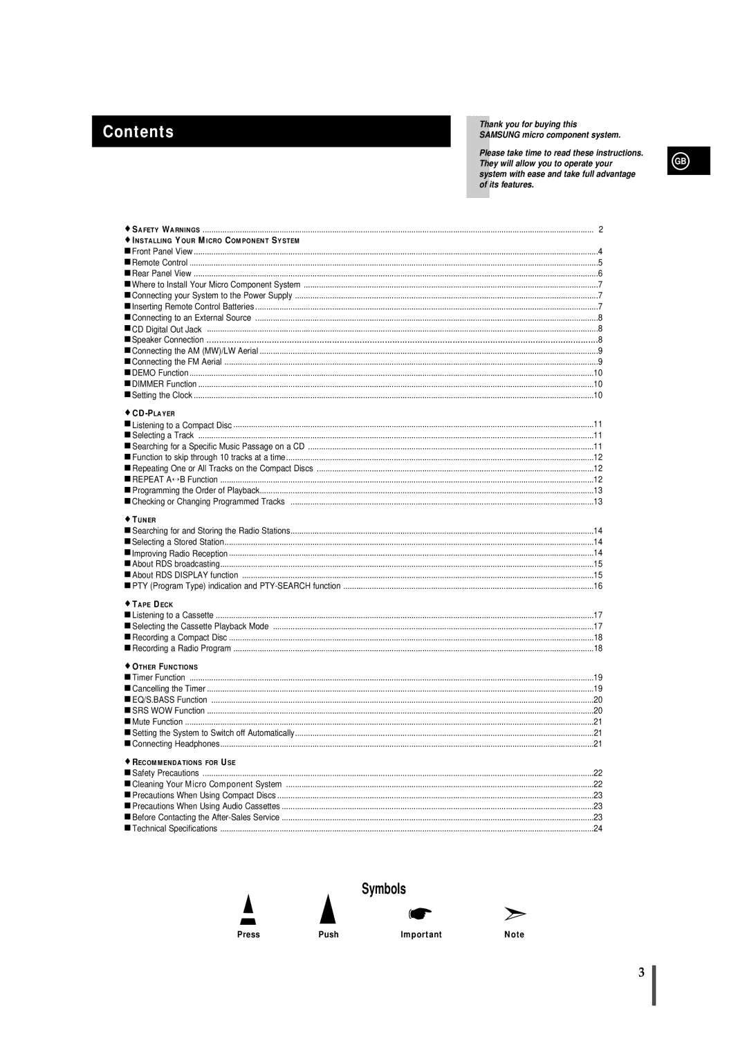 Samsung MMS8RH/ELS manual Contents 