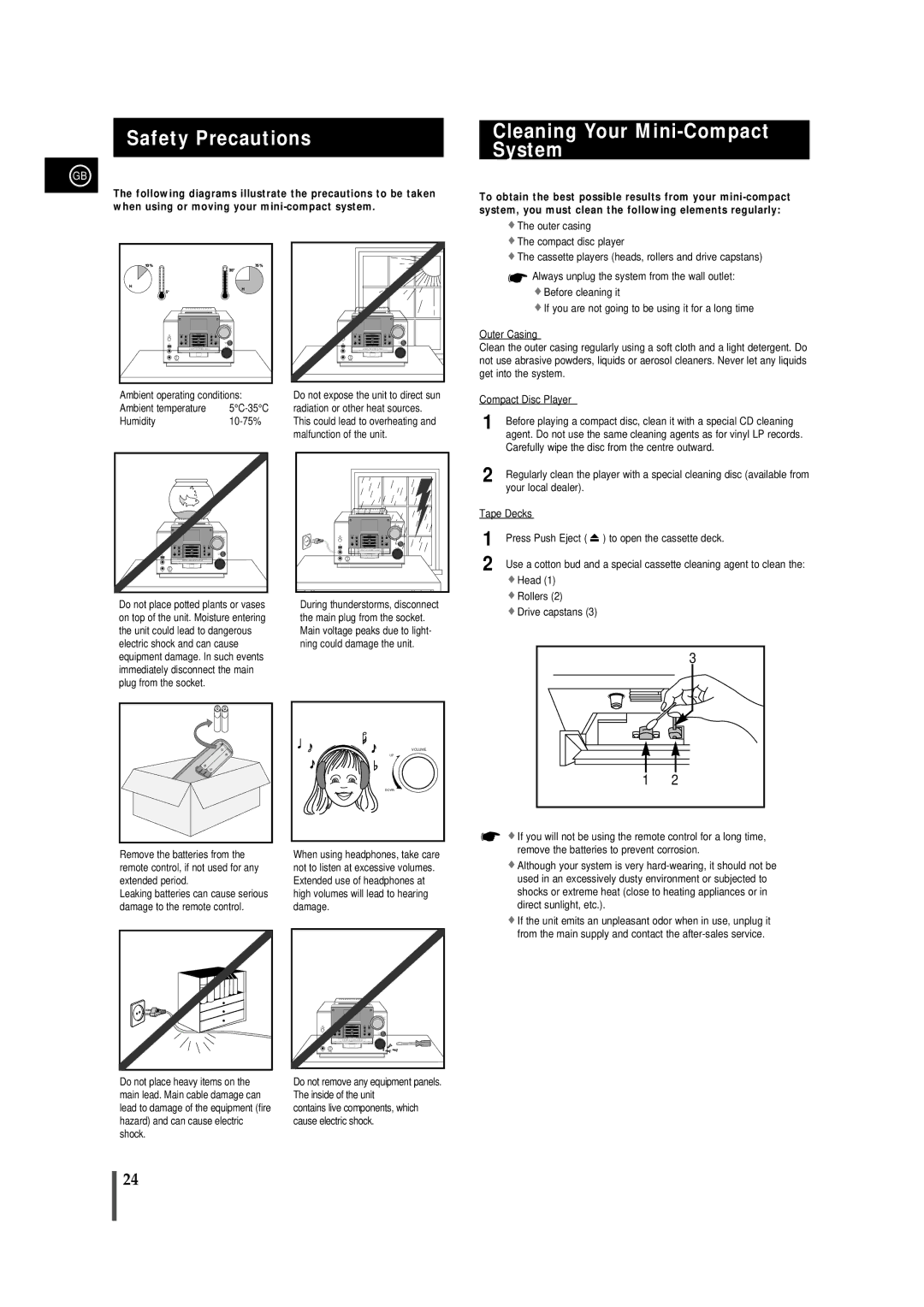 Samsung MMVB9FH/UMG, MMVB9FH/XSG manual Safety Precautions Cleaning Your Mini-Compact System, Press Push Eject 