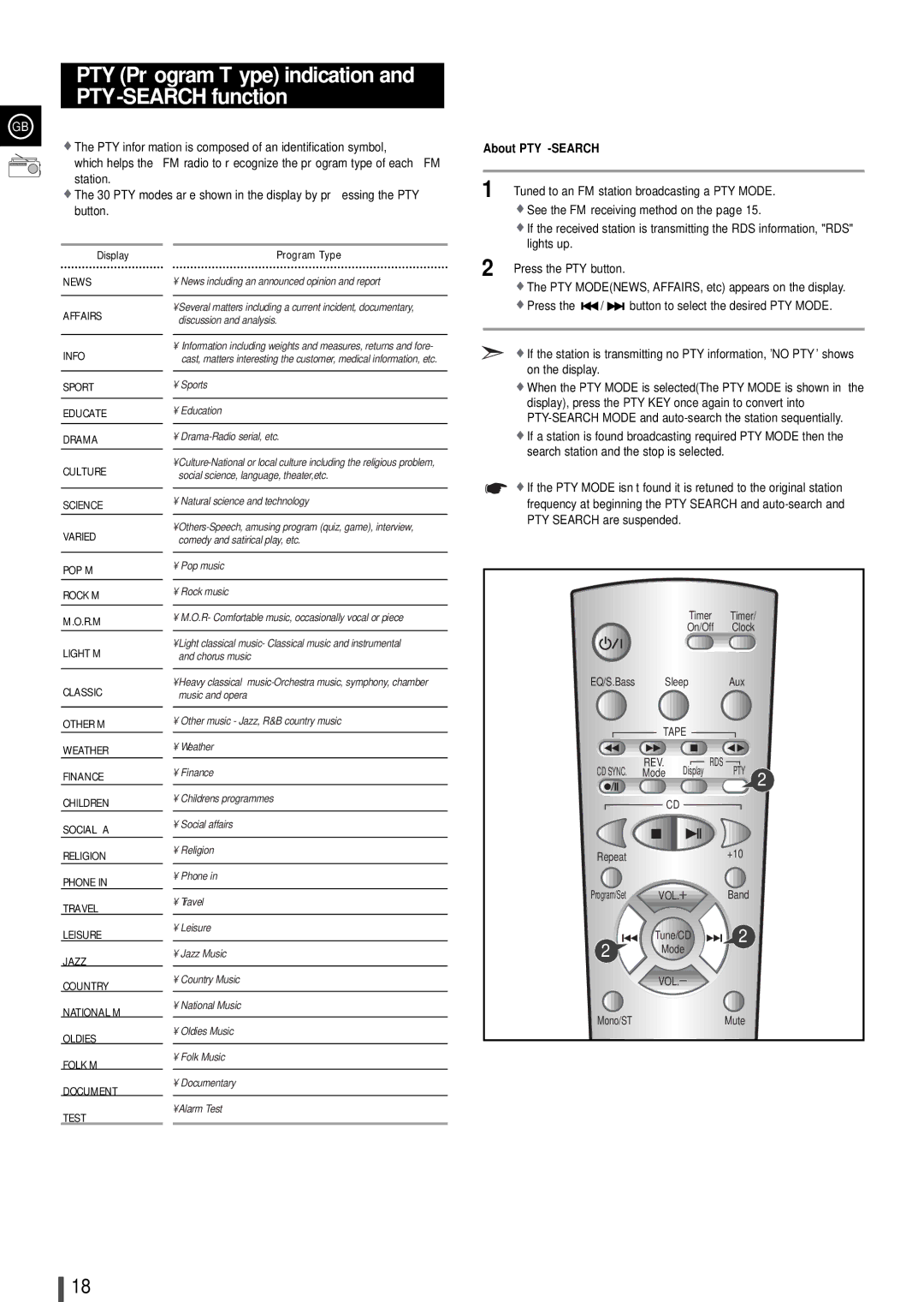 Samsung MMZ100QH/XFO, MMZ100RH/ELS manual PTY Program Type indication and PTY-SEARCH function, About PTY-SEARCH 