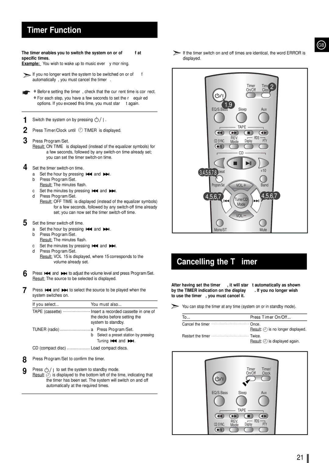 Samsung MMZ100RH/ELS manual Timer Function, Cancelling the Timer, Press Timer/Clock until, If you select You must also 