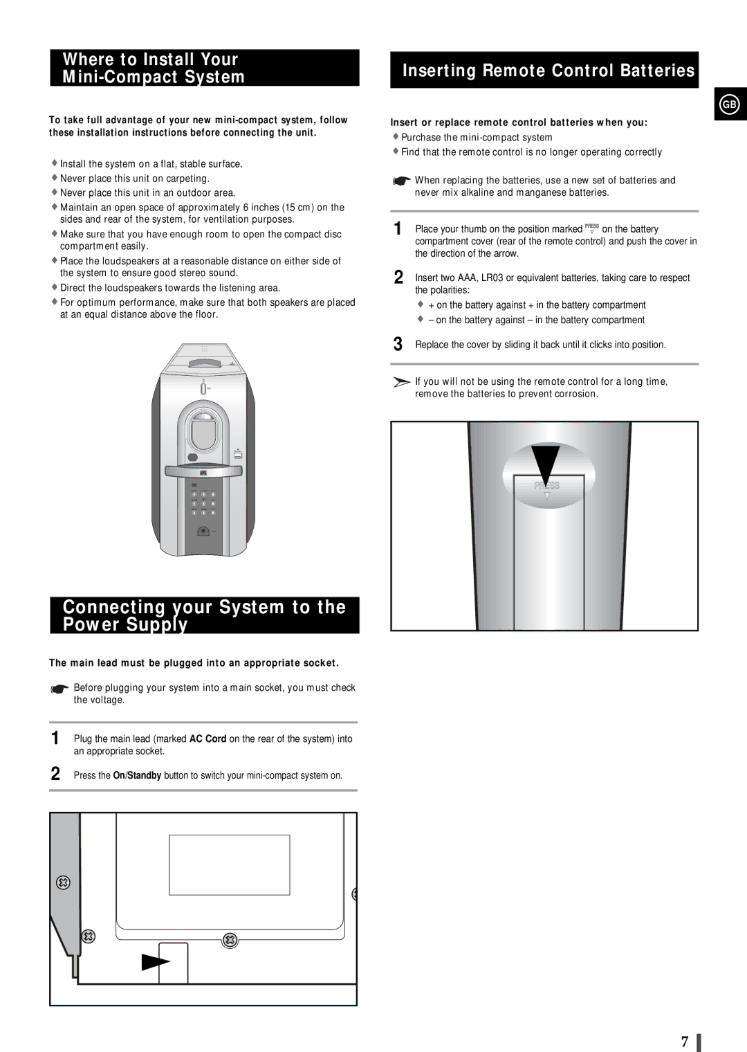 Samsung MMZ100RH/ELS, MMZ100QH/XFO Connecting your System to the Power Supply, Where to Install Your Mini-Compact System 