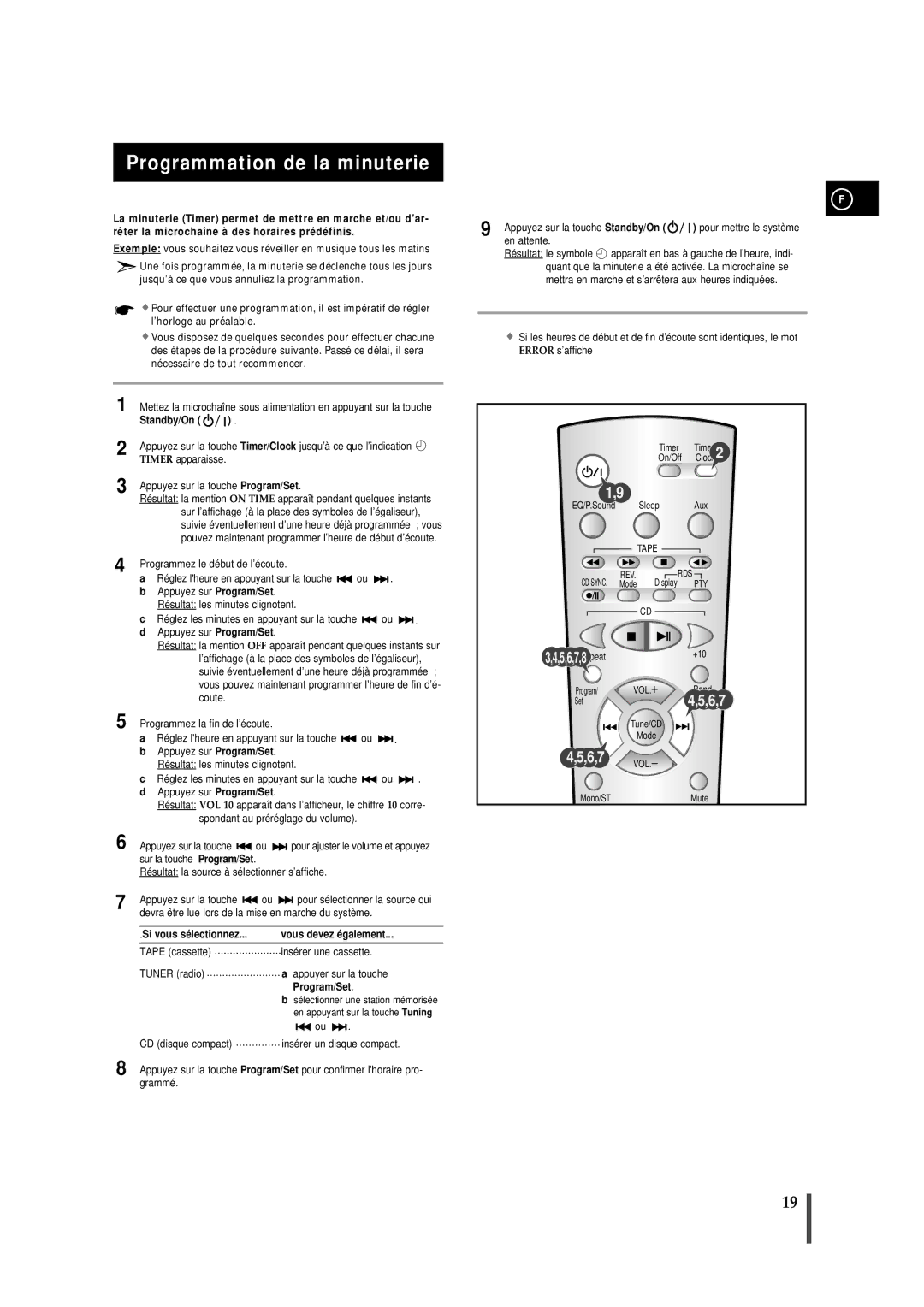 Samsung MMZB7RH/ELS manual Programmation de la minuterie, Vous devez é galement, Program/Set 