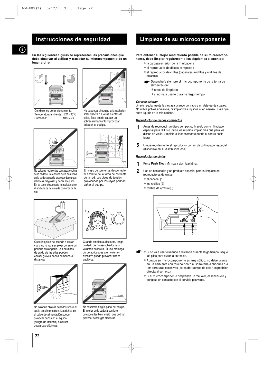 Samsung MMZB7RH/ELS manual Instrucciones de seguridad, Limpieza de su microcomponente 