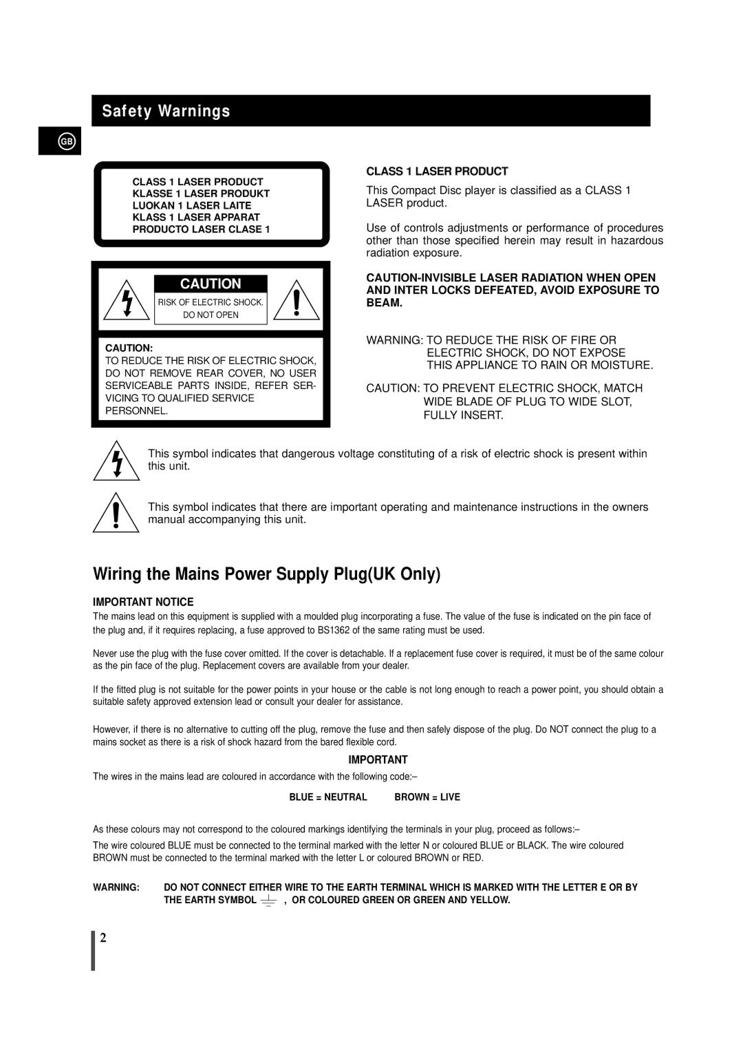 Samsung MMZB9QH/XFO, MMZB9RH/ELS, MMZB9RH/SPX manual Safety Warnings, Class 1 Laser Product 