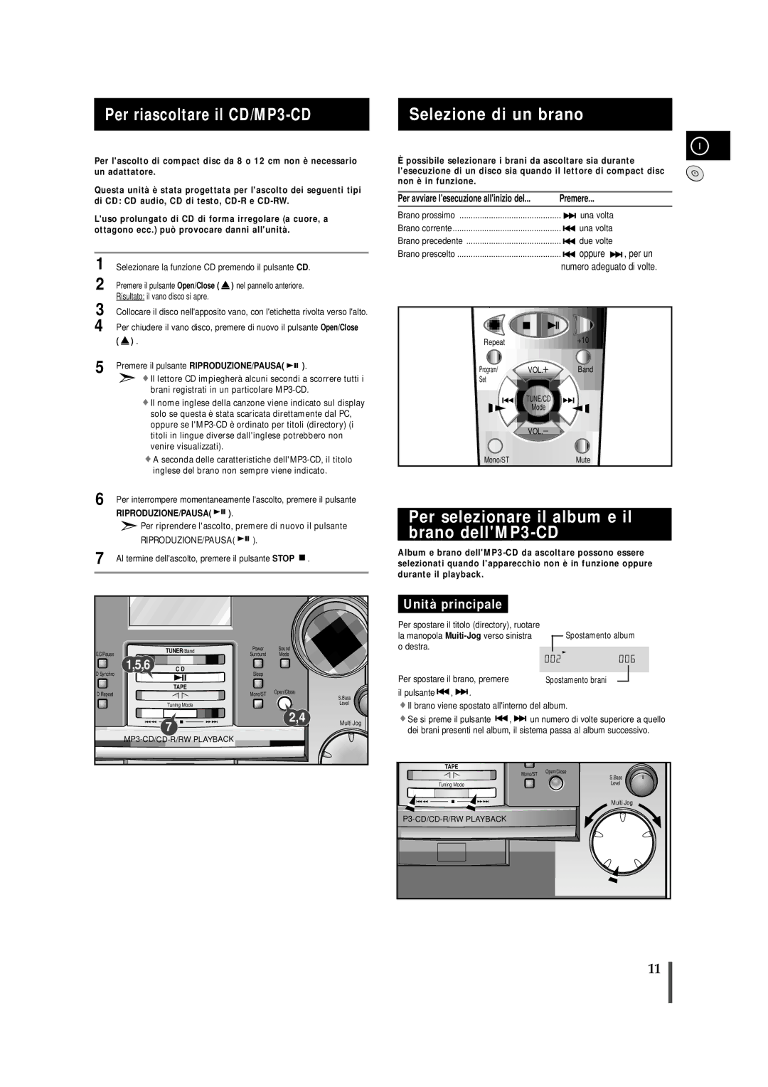 Samsung MMZB9RH/ELS Per riascoltare il CD/MP3-CD, Selezione di un brano, Per selezionare il album e il brano dellMP3-CD 