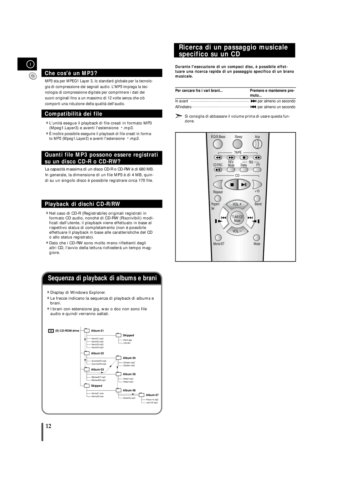 Samsung MMZB9RH/ELS manual Ricerca di un passaggio musicale specifico su un CD, Muto 