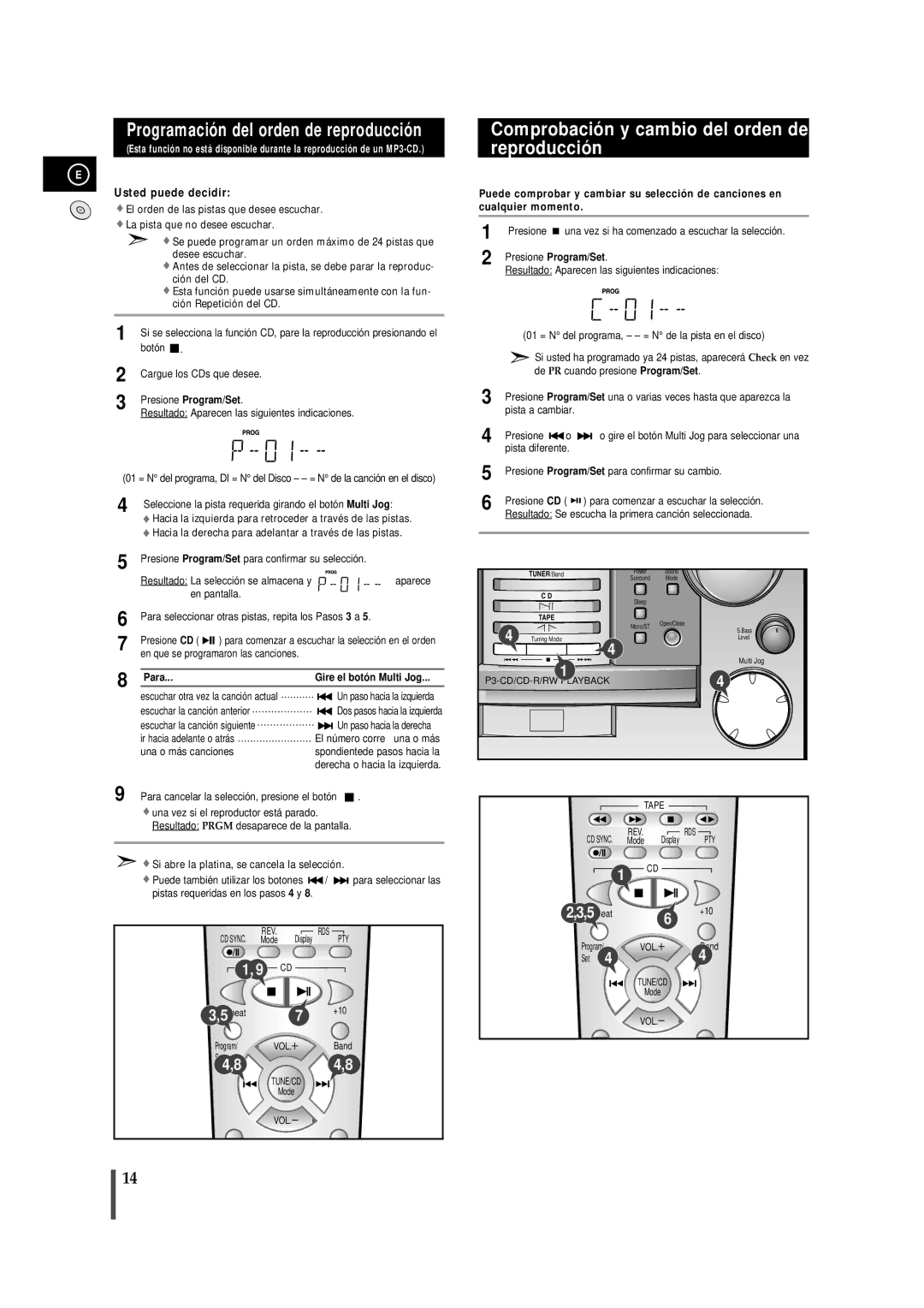 Samsung MMZB9RH/ELS manual Comprobación y cambio del orden de reproducción, Presione Program/Set 