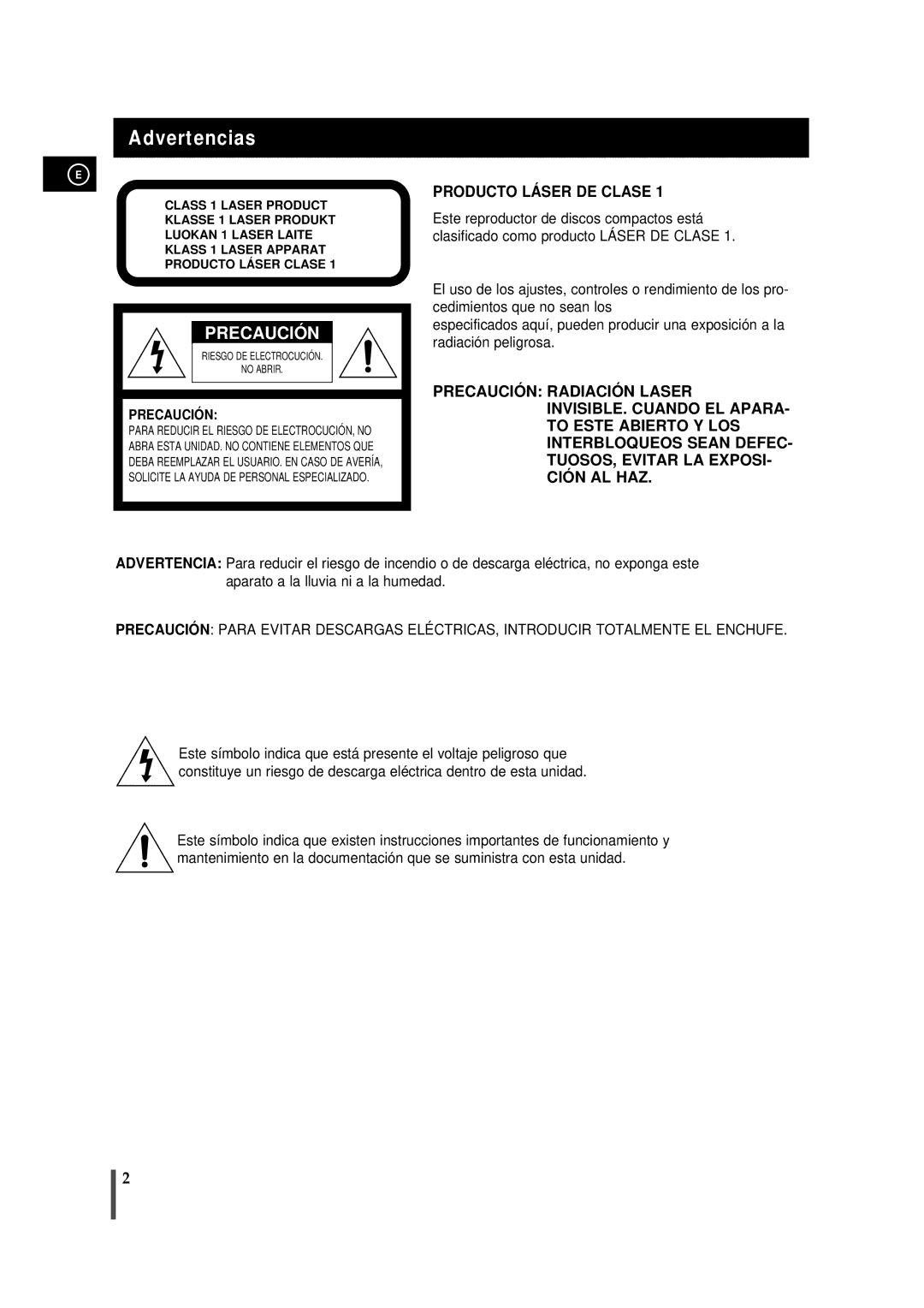 Samsung MMZB9RH/ELS manual Advertencias, Precaución 