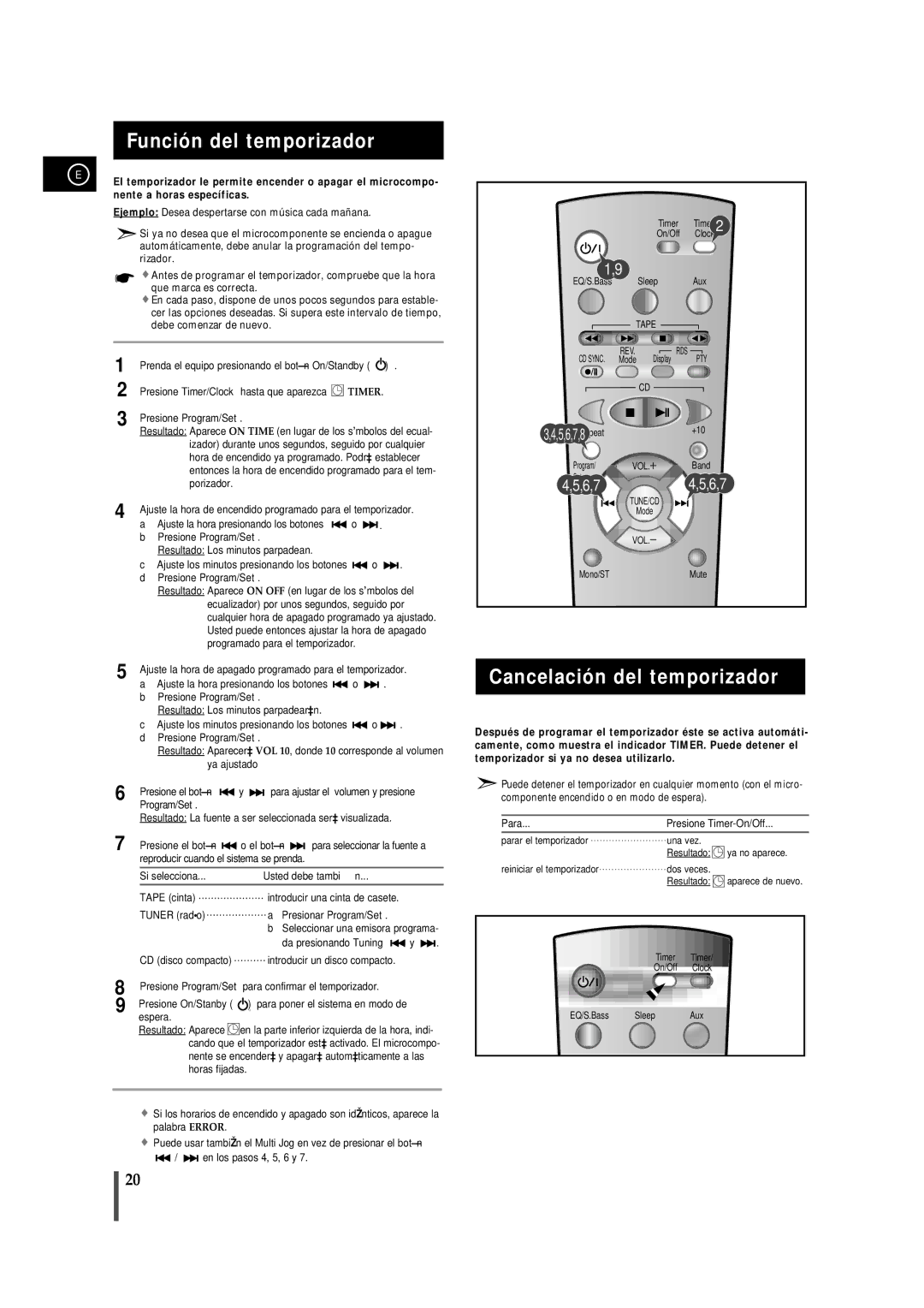 Samsung MMZB9RH/ELS manual Función del temporizador, Cancelación del temporizador 