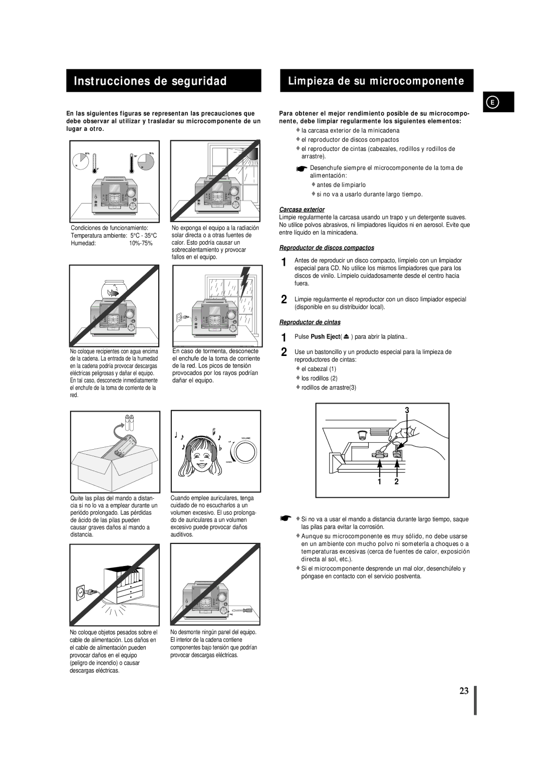 Samsung MMZB9RH/ELS manual Instrucciones de seguridad, Limpieza de su microcomponente 