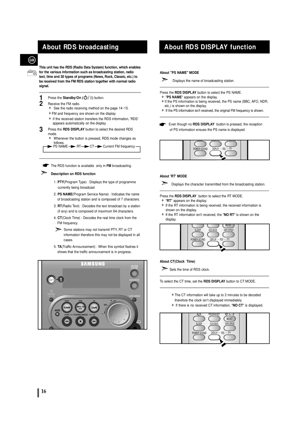 Samsung MM-ZJ6, MMZJ6RH/ELS, MMZJ6QH/XFO manual About RDS broadcasting, About RDS Display function 