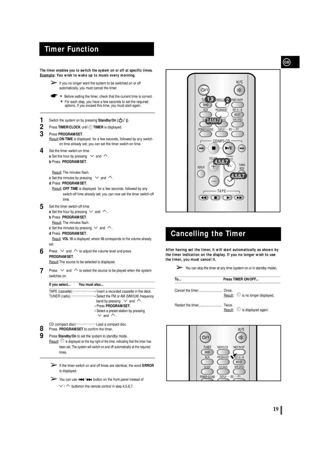 Samsung MM-ZJ6, MMZJ6RH/ELS, MMZJ6QH/XFO manual Timer Function, Cancelling the Timer 