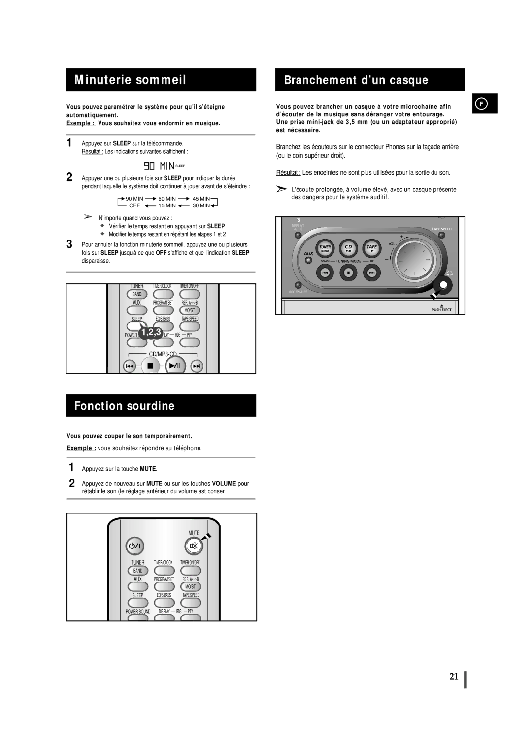 Samsung MMZJ6RH/ELS manual Fonction sourdine, Branchement d’un casque, Vous pouvez couper le son temporairement 