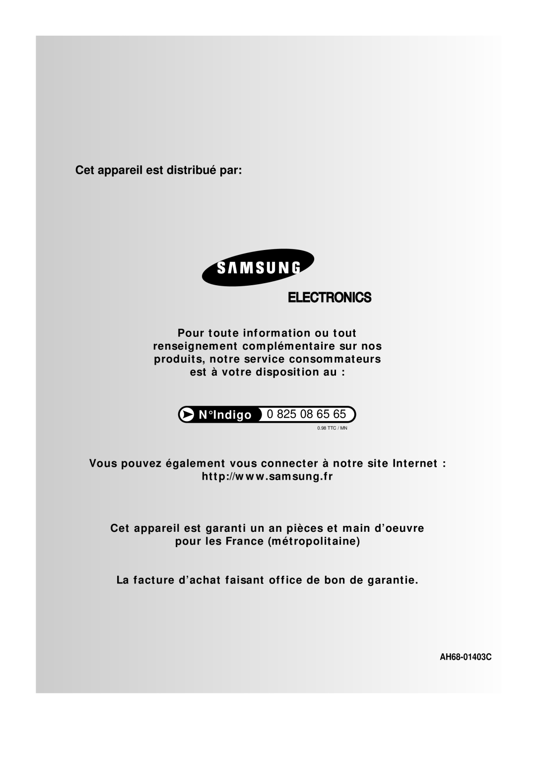 Samsung MMZJ6RH/ELS manual Cet appareil est distribué par 