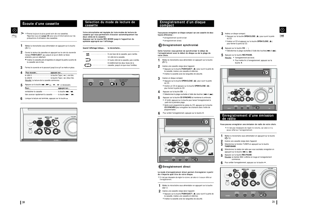 Samsung MMZJ8DABRH/ELS Enregistrement d’un disque compact, Enregistrement d’une émission de radio, Enregistrement direct 