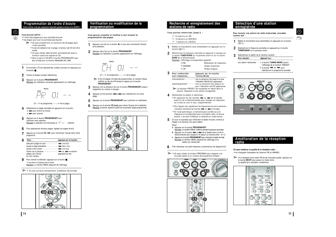 Samsung MMZJ8DABRH/ELS manual Sélection d’une station enregistrée, Amélioration de la réception radio 