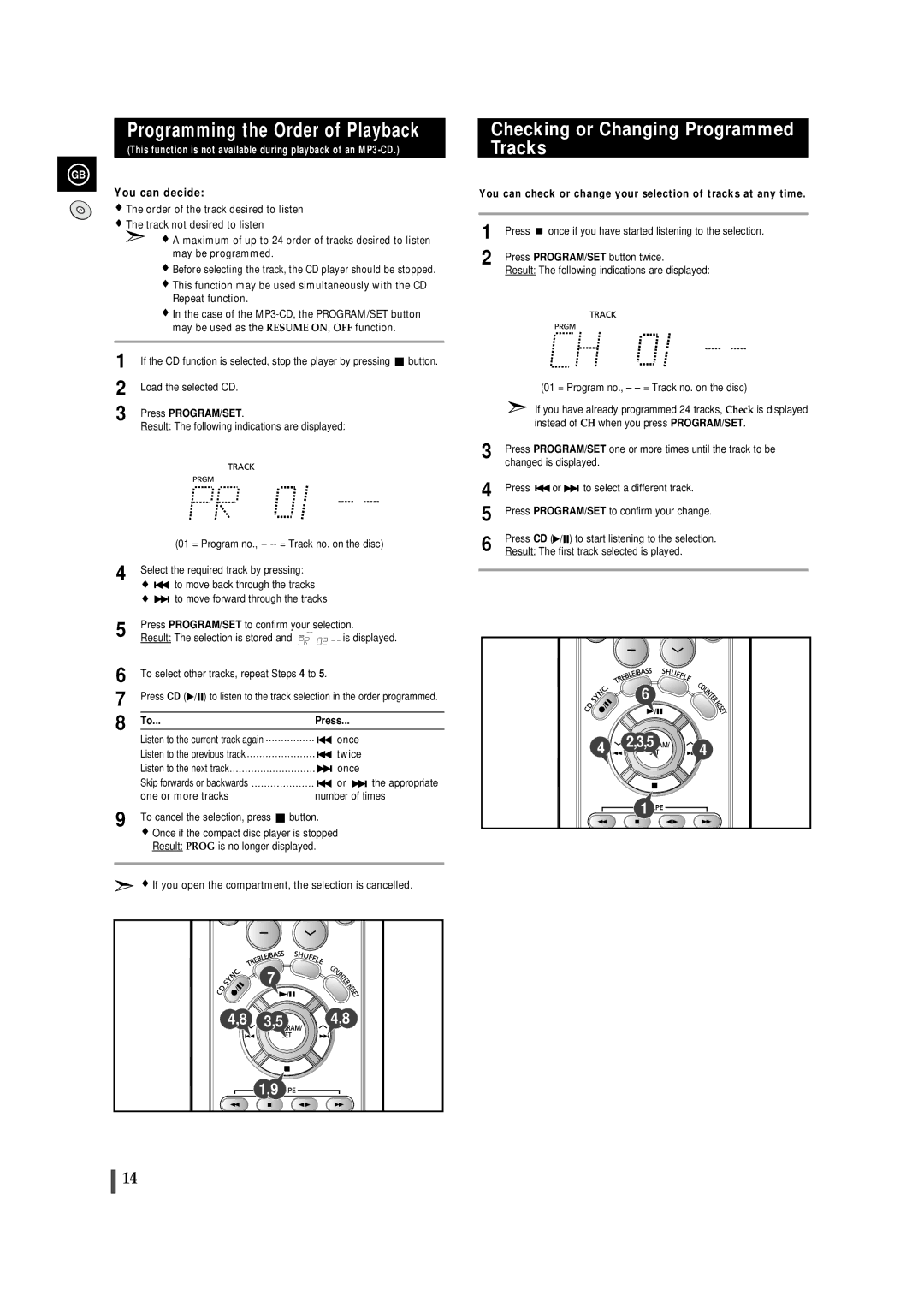 Samsung MMZJ8DABRH/ELS manual Programming the Order of Playback, Checking or Changing Programmed Tracks 