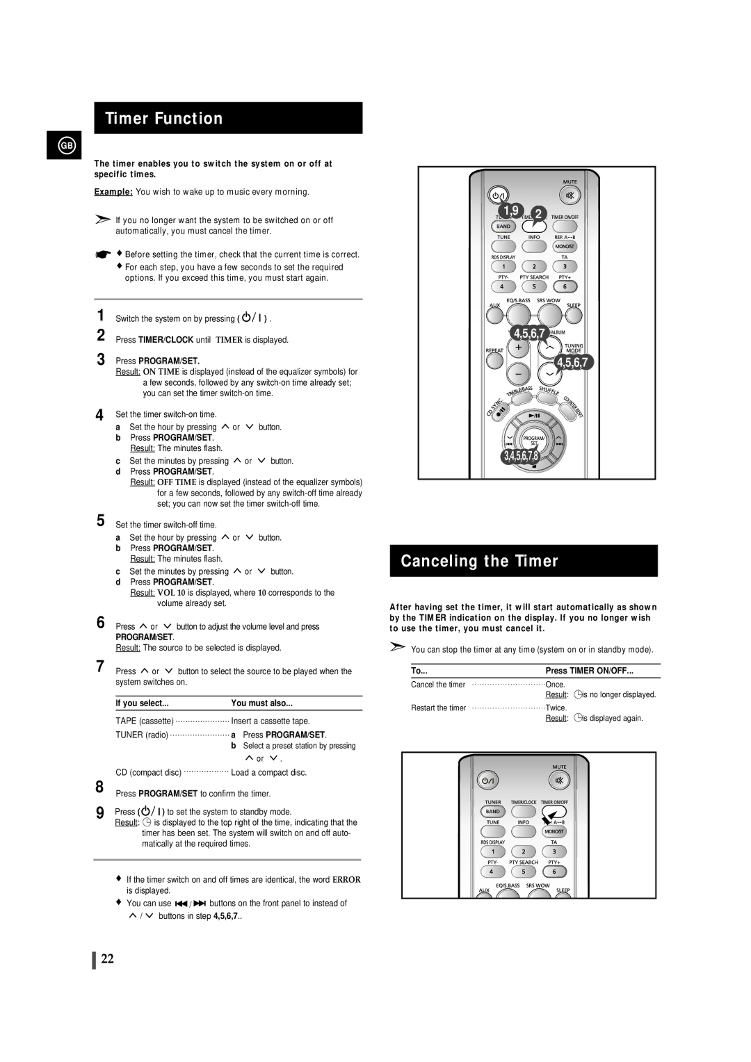 Samsung MMZJ8DABRH/ELS manual Timer Function, Canceling the Timer, If you select You must also, Press Timer ON/OFF 