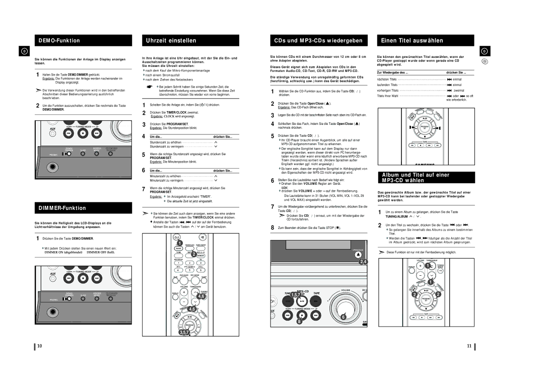 Samsung MMZJ8DABRH/ELS manual Uhrzeit einstellen, Einen Titel auswählen, DEMO-Funktion, Um die Drücken Sie 