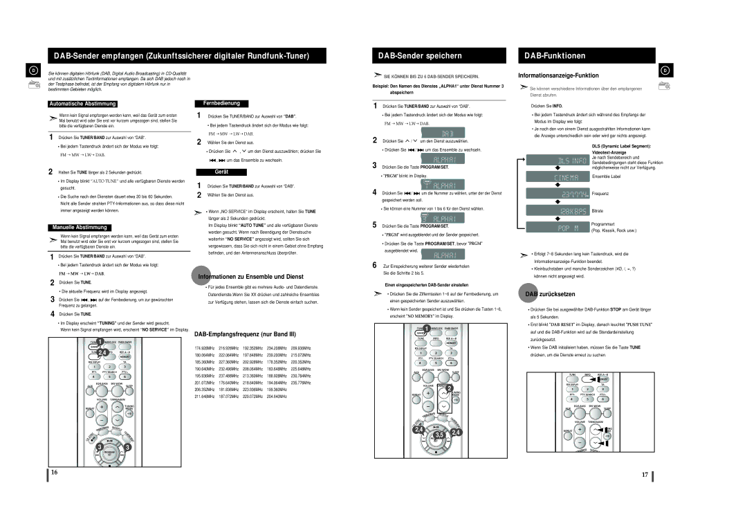 Samsung MMZJ8DABRH/ELS manual DAB-Sender speichern, DAB-Funktionen, Einen eingespeicherten DAB-Sender einstellen 