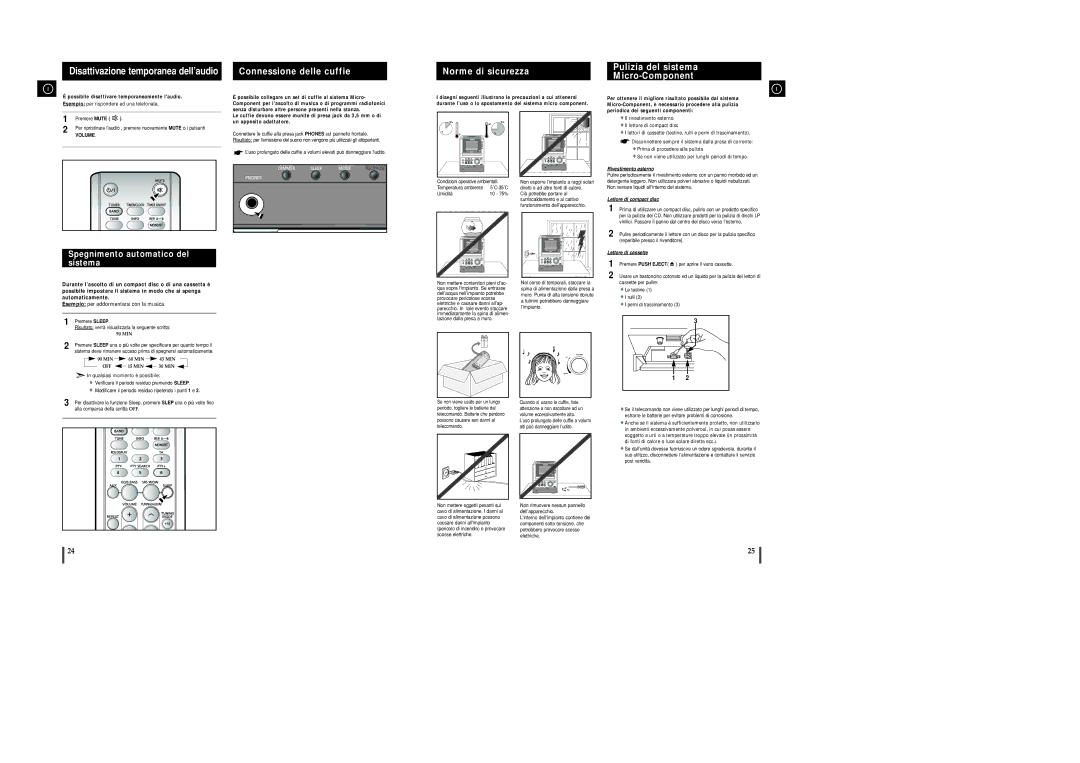 Samsung MMZJ8DABRH/ELS manual Spegnimento automatico del sistema, Connessione delle cuffie, Volume, Premere Push Eject 