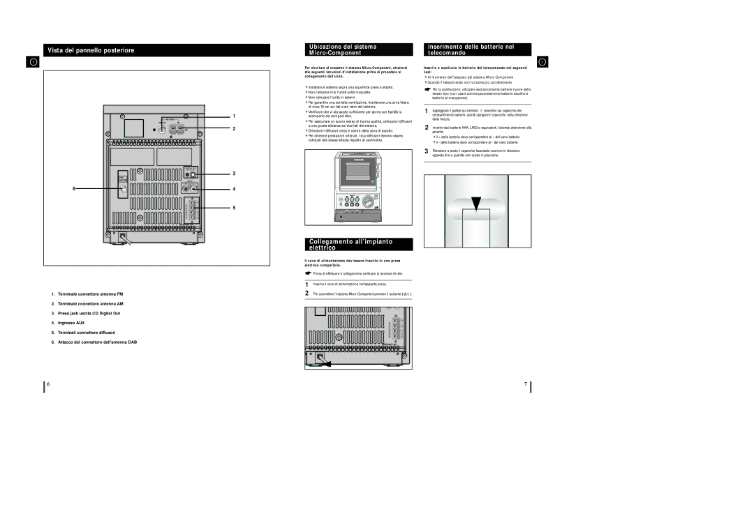 Samsung MMZJ8DABRH/ELS manual Vista del pannello posteriore, Ubicazione del sistema Micro-Component 