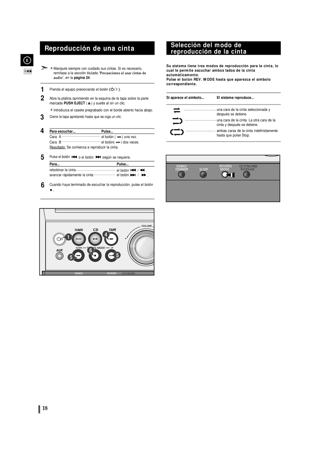 Samsung MMZJ8RH/ELS, MM-ZJ8 manual Reproducción de una cinta, Selección del modo de reproducción de la cinta 