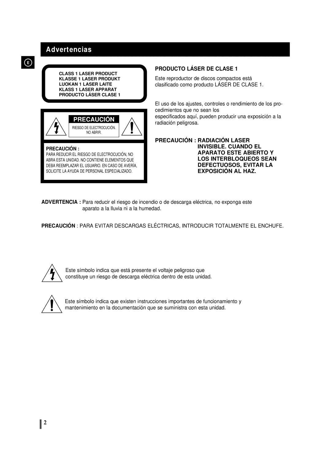 Samsung MMZJ8RH/ELS, MM-ZJ8 manual Advertencias, Precaución 