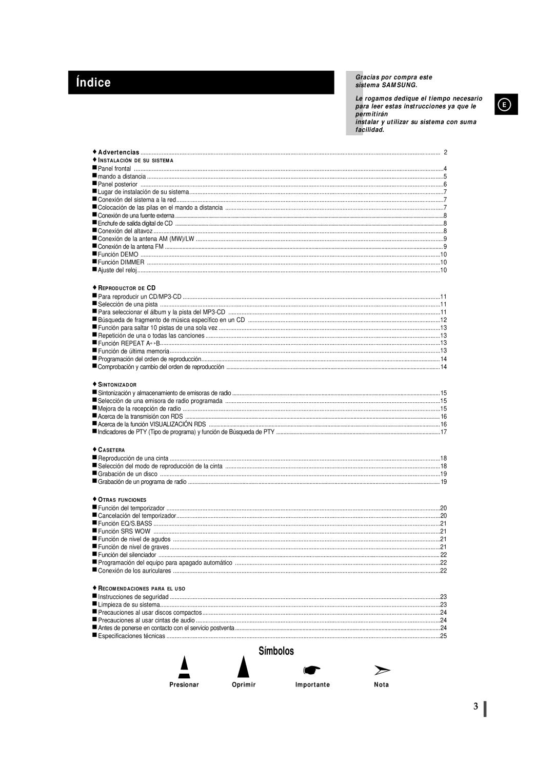 Samsung MM-ZJ8, MMZJ8RH/ELS manual Índice 