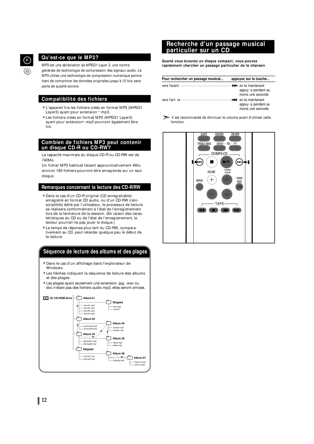 Samsung MMZJ8RH/ELS manual Recherche dun passage musical particulier sur un CD, Vers lavant En la maintenant 