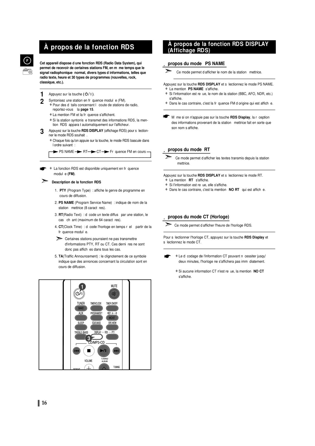 Samsung MMZJ8RH/ELS manual Propos de la fonction RDS, Reportez-vous à la La mention FM et la fréquence saffichent 