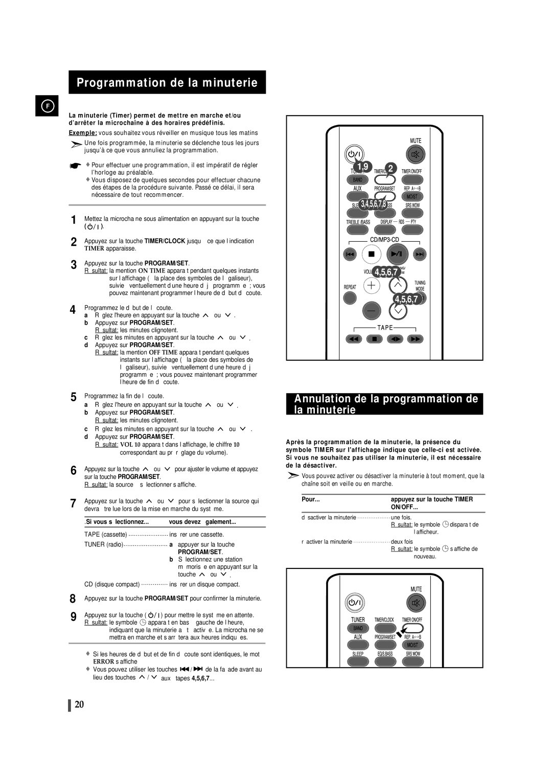 Samsung MMZJ8RH/ELS Programmation de la minuterie, Annulation de la programmation de la minuterie, Vous devez é galement 