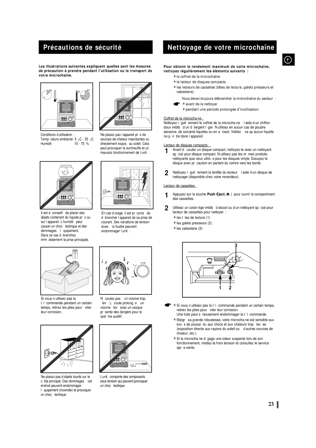 Samsung MMZJ8RH/ELS manual Précautions de sécurité, Nettoyage de votre microchaîne 