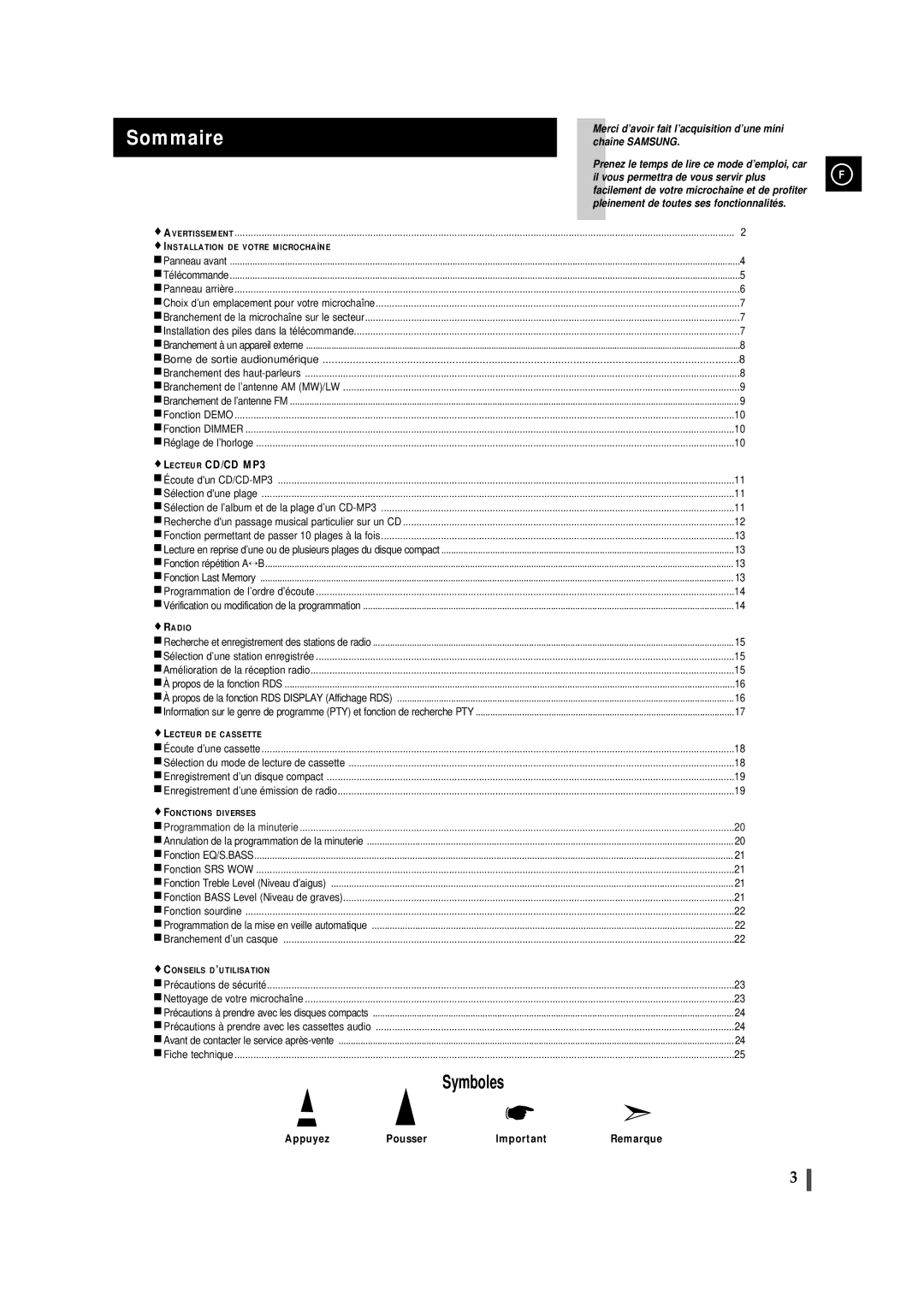 Samsung MMZJ8RH/ELS manual Sommaire 