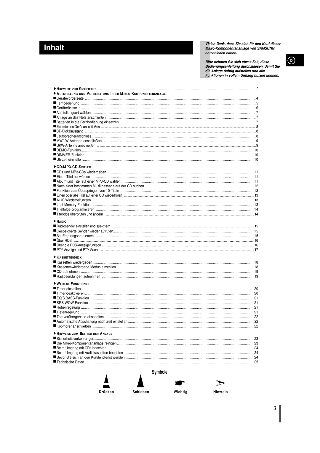 Samsung MMZJ8RH/ELS manual Inhalt 