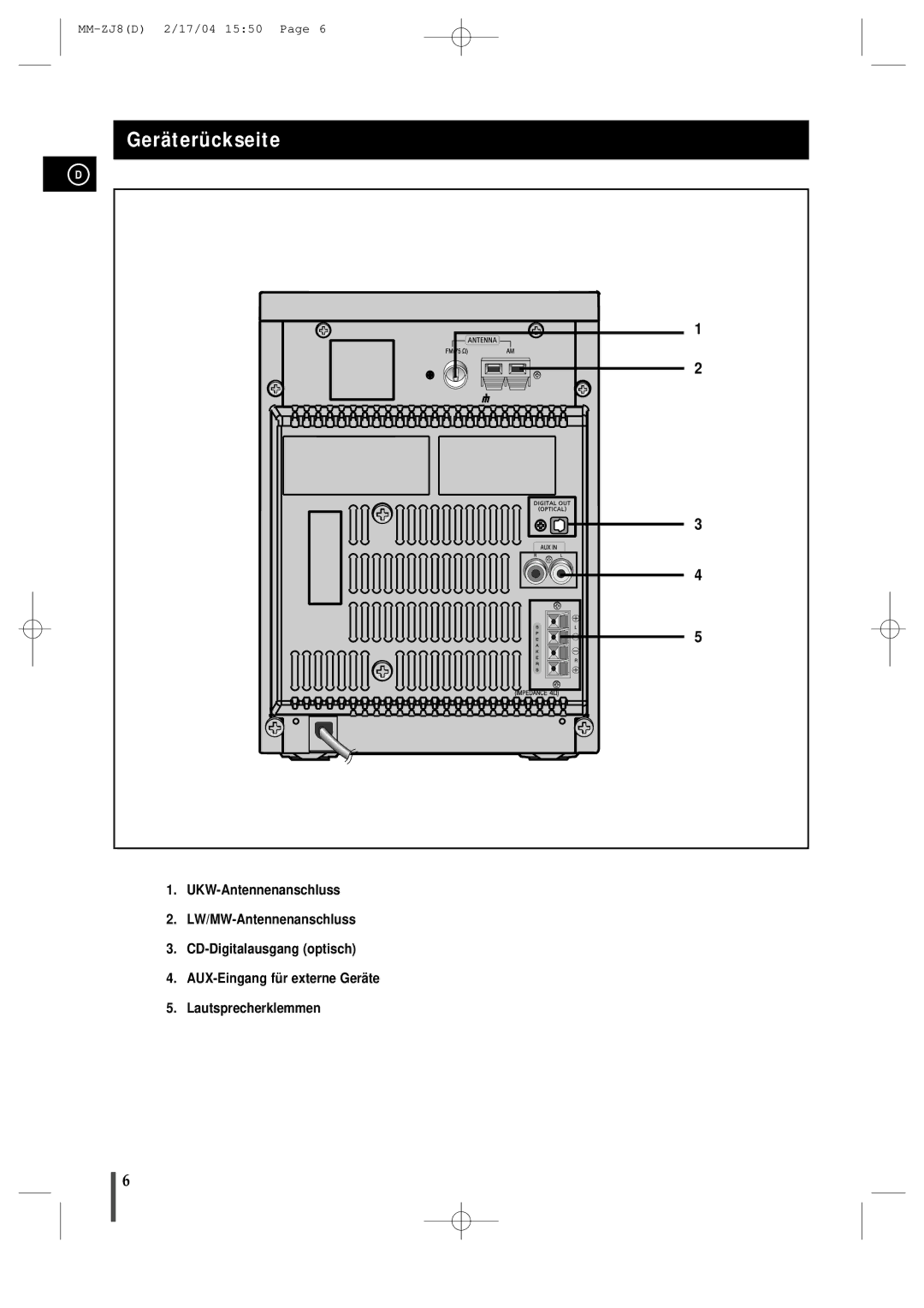 Samsung MMZJ8RH/ELS manual Geräterückseite 