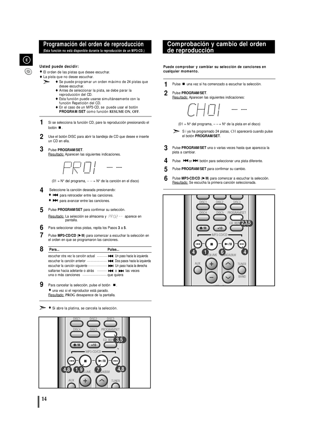 Samsung MMZJ9RH/ELS, MM-ZJ9 manual Comprobación y cambio del orden de reproducción, Pulse PROGRAM/SET 